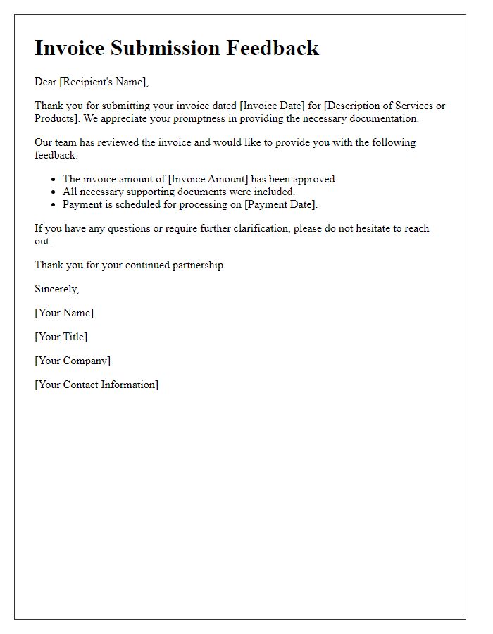Letter template of invoice submission feedback
