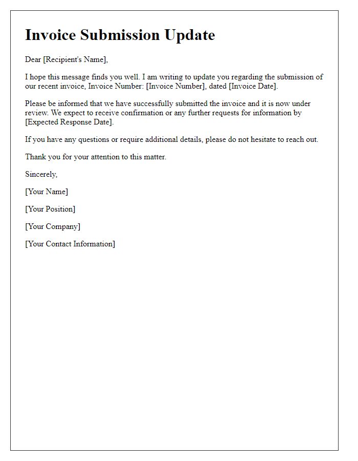 Letter template of invoice submission update