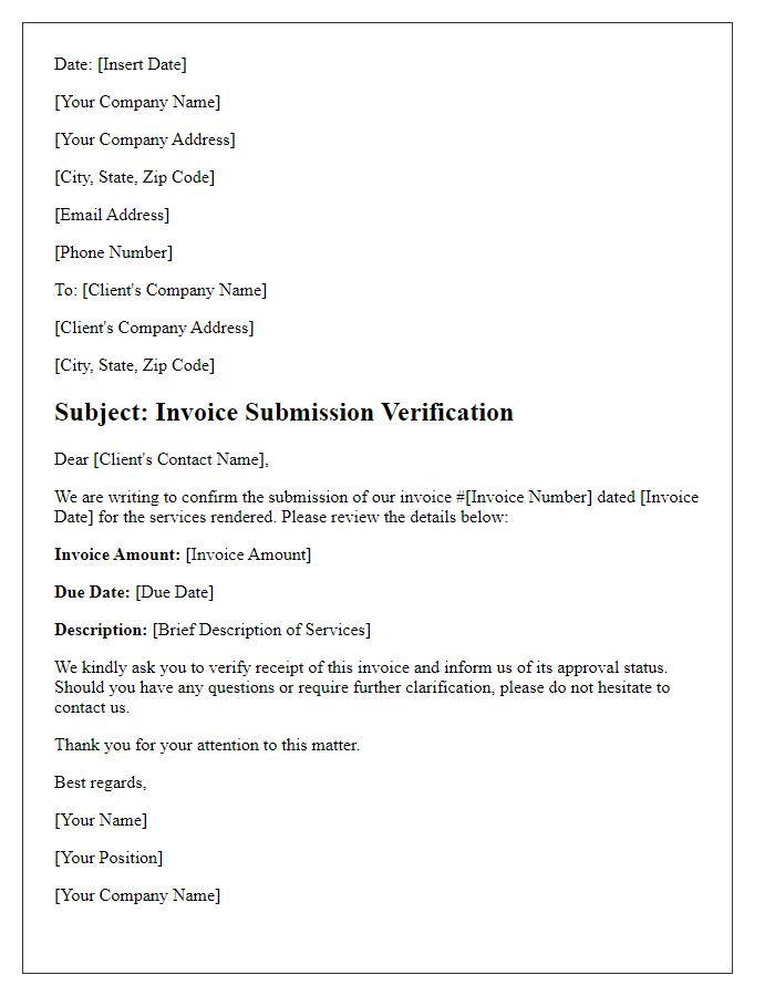 Letter template of invoice submission verification