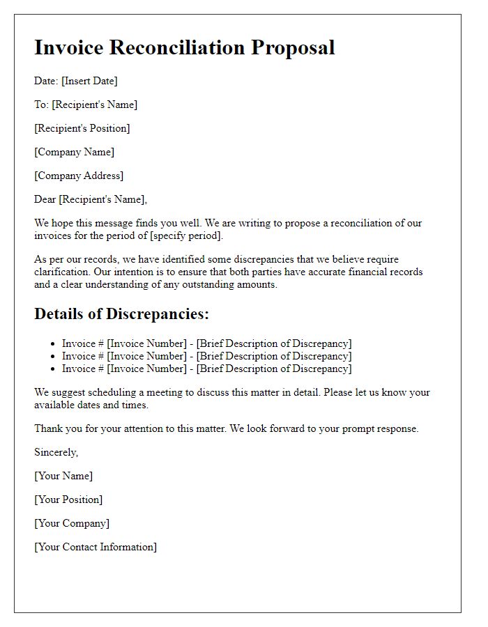 Letter template of invoice reconciliation proposal