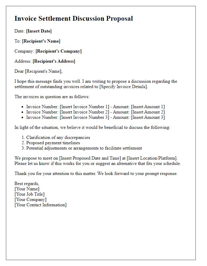 Letter template of invoice settlement discussion proposal