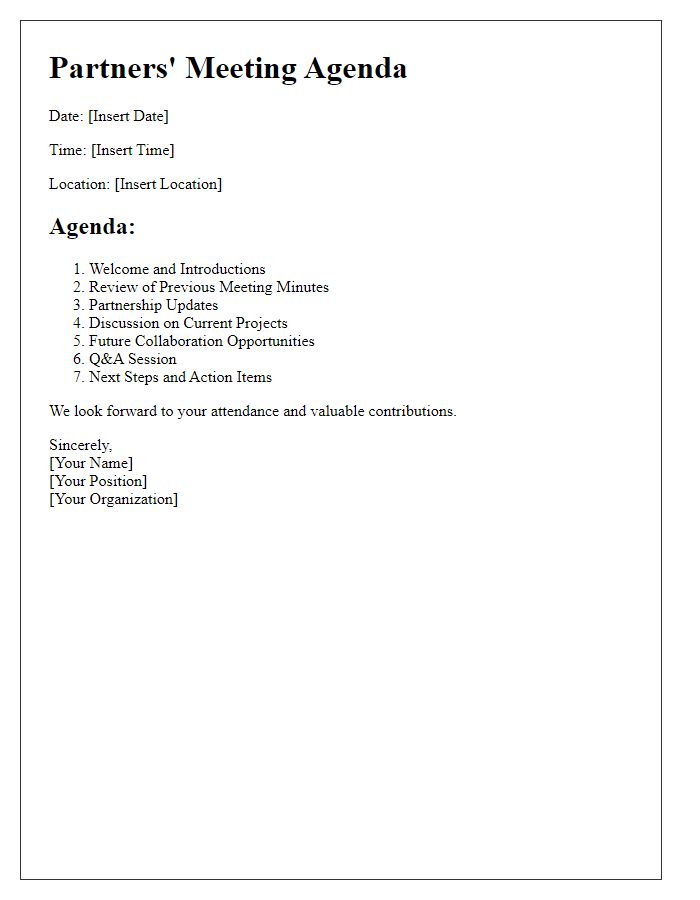 Letter template of framework for partners' meeting agenda