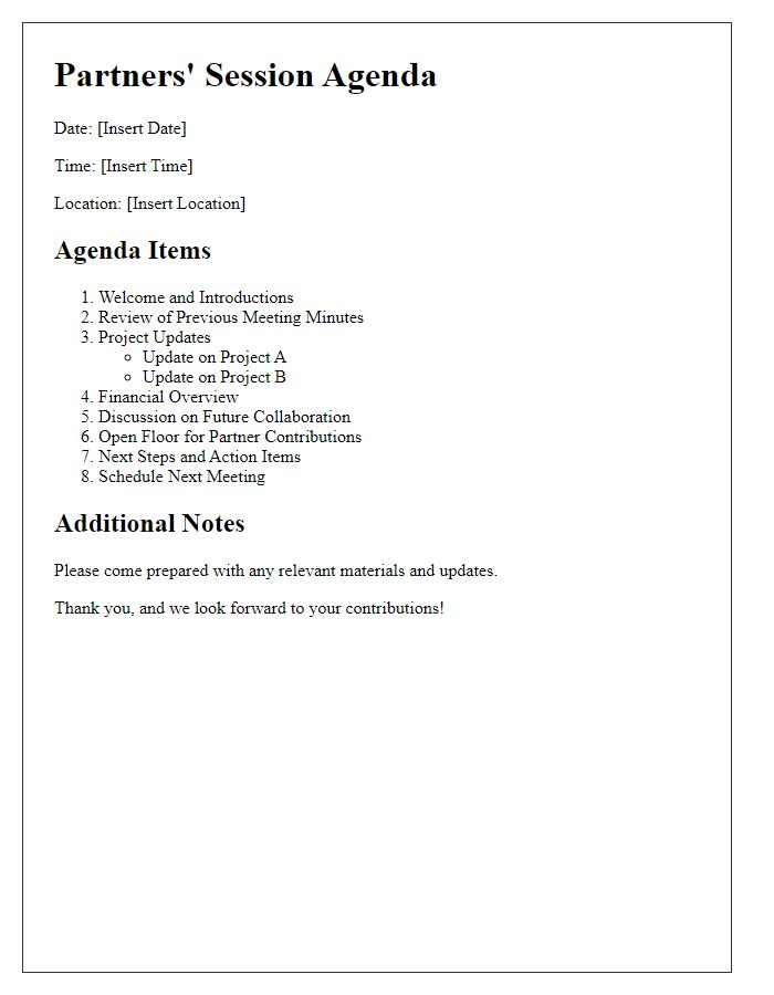 Letter template of partners' session agenda formulation