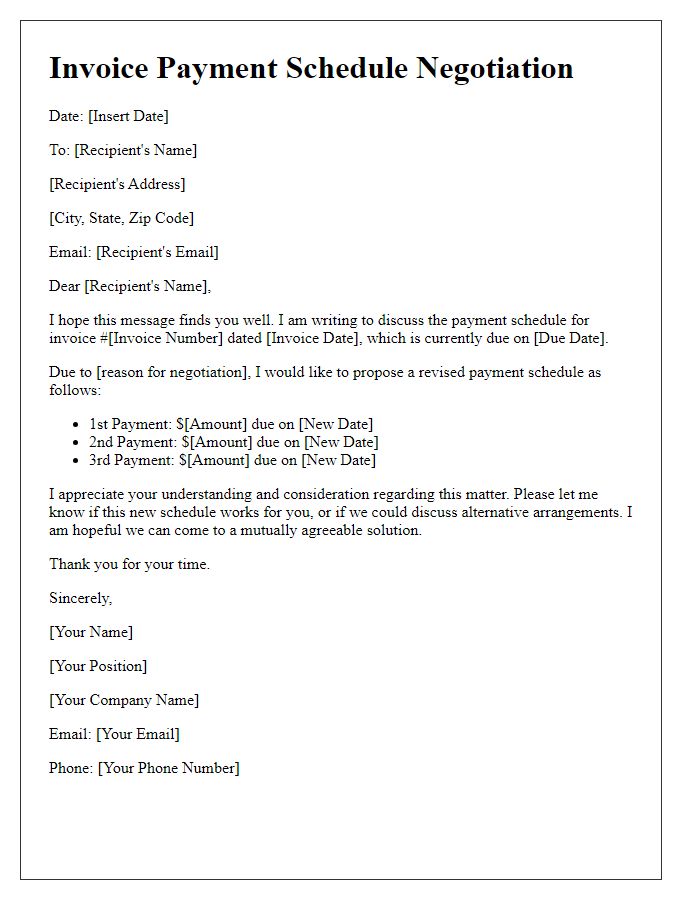 Letter template of invoice payment schedule negotiation