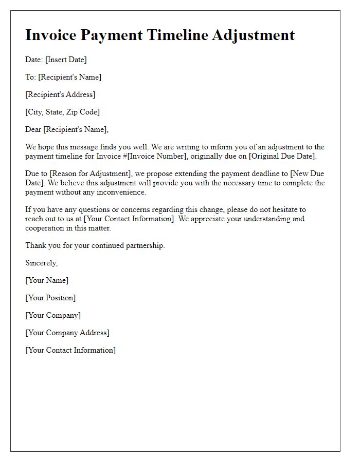 Letter template of invoice payment timeline adjustment