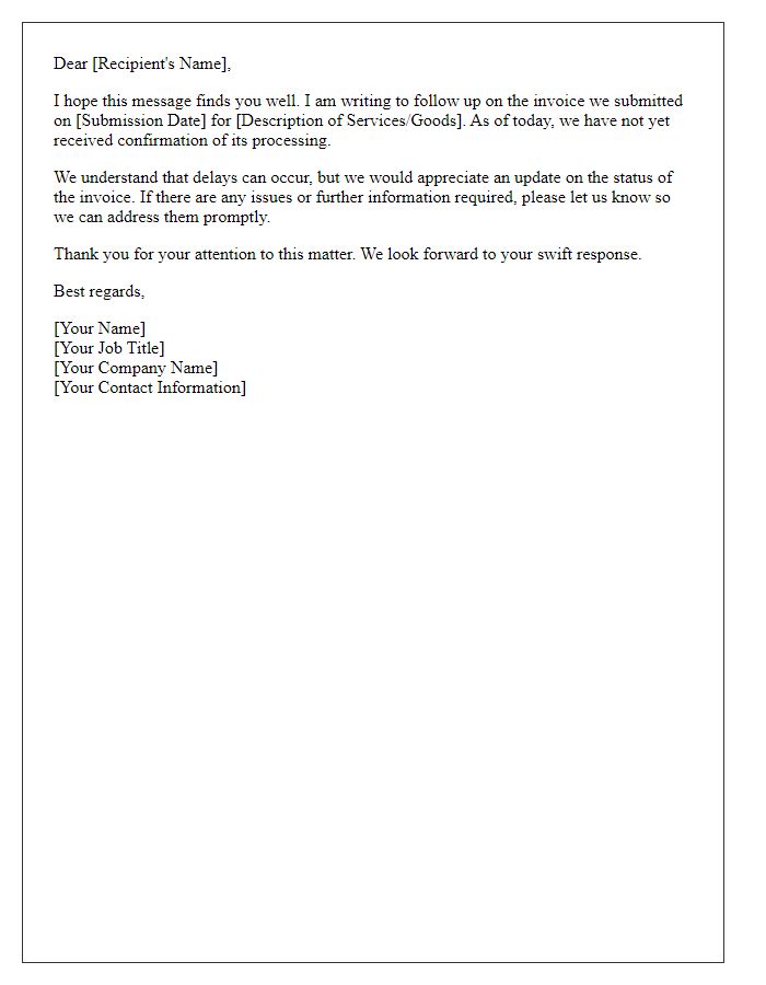 Letter template of follow-up regarding delayed invoice submission