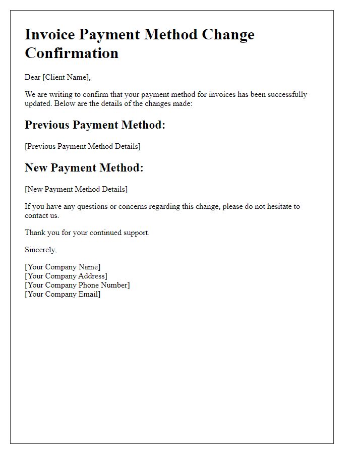 Letter template of Invoice Payment Method Change Confirmation