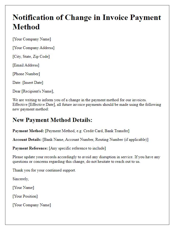 Letter template of Notification of Change in Invoice Payment Method