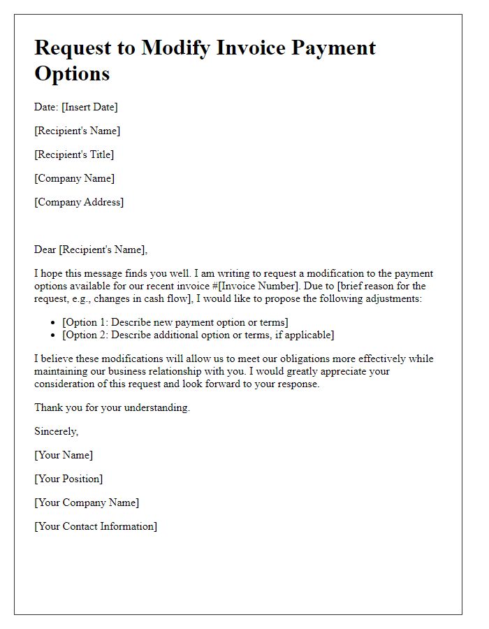 Letter template of Request to Modify Invoice Payment Options