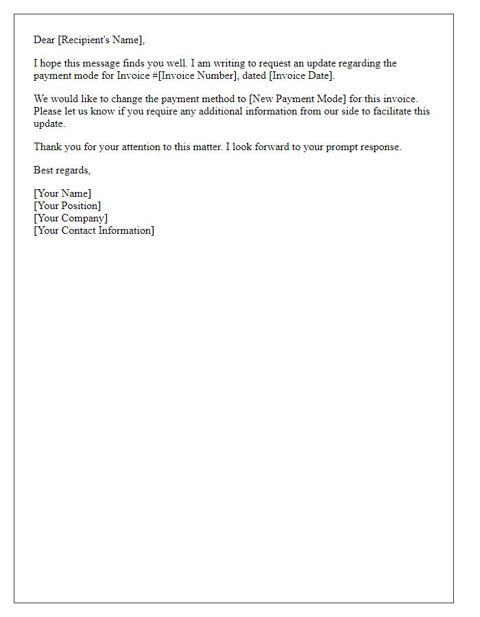 Letter template of Update Request for Invoice Payment Mode