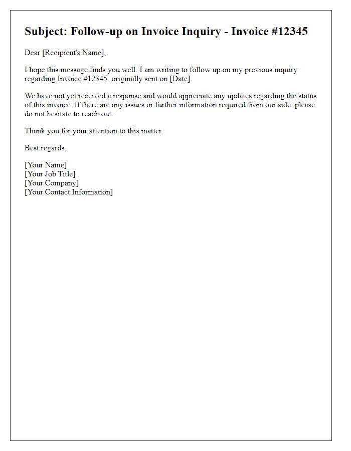 Letter template of follow-up for invoice inquiry
