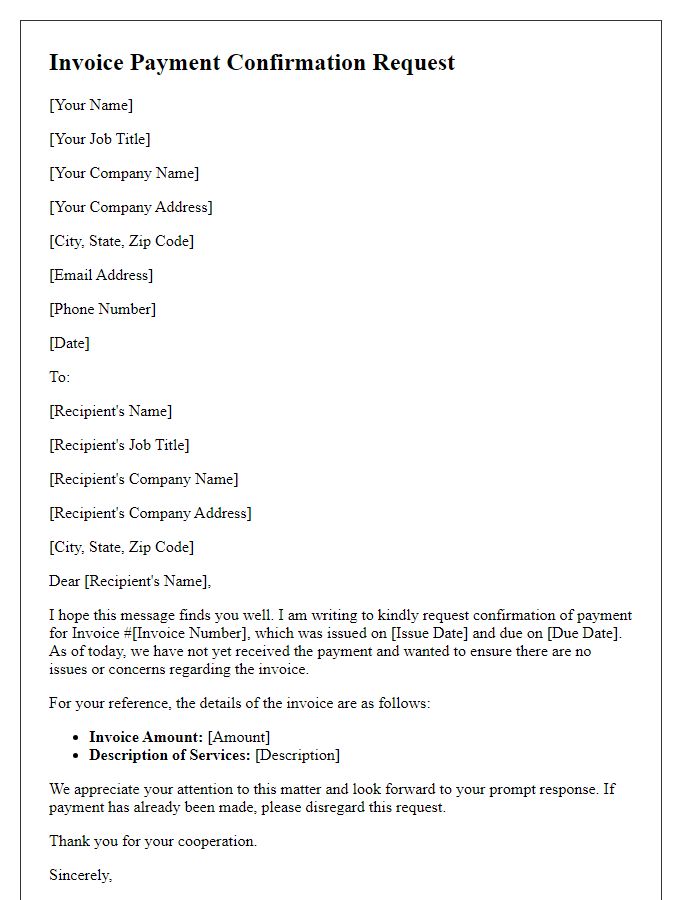 Letter template of invoice request for payment confirmation