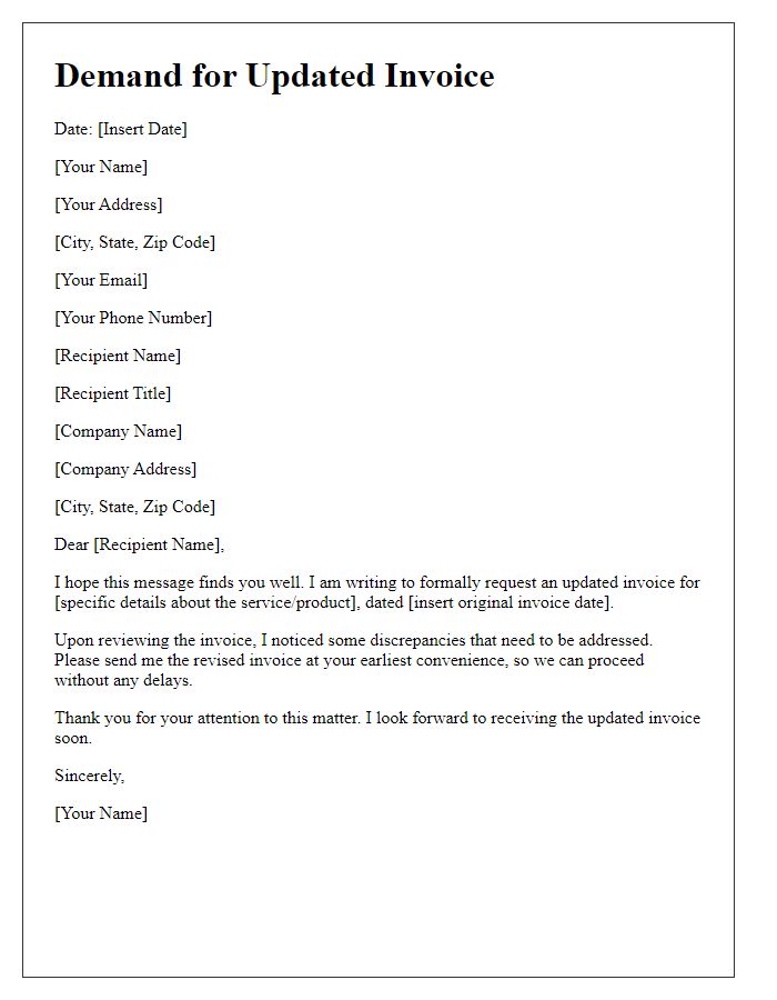 Letter template of Demand for Updated Invoice