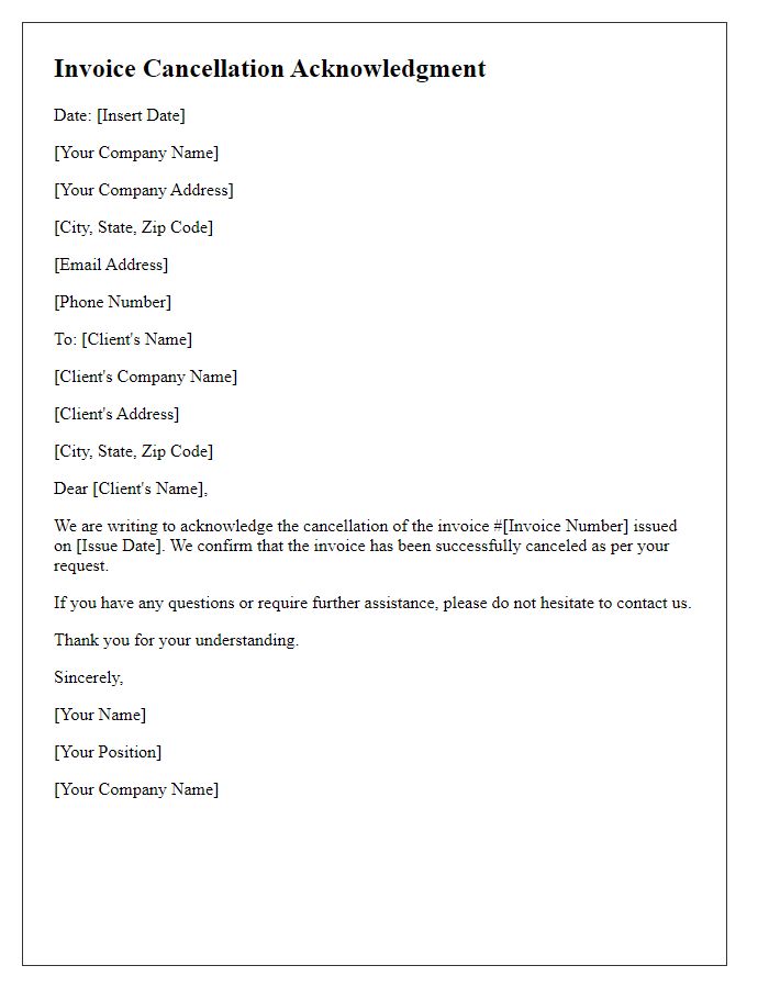 Letter template of invoice cancellation acknowledgment