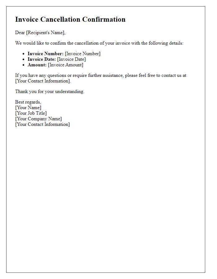 Letter template of invoice cancellation confirmation email