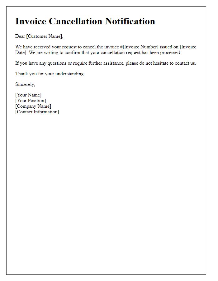 Letter template of invoice cancellation response notification