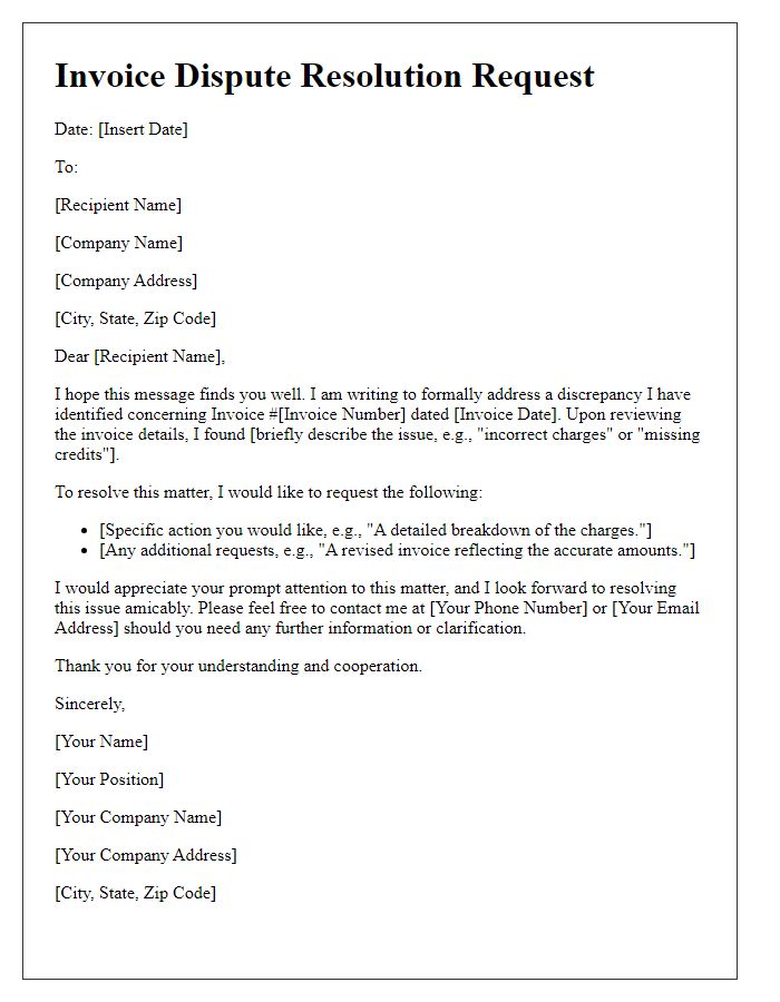 Letter template of invoice dispute resolution request
