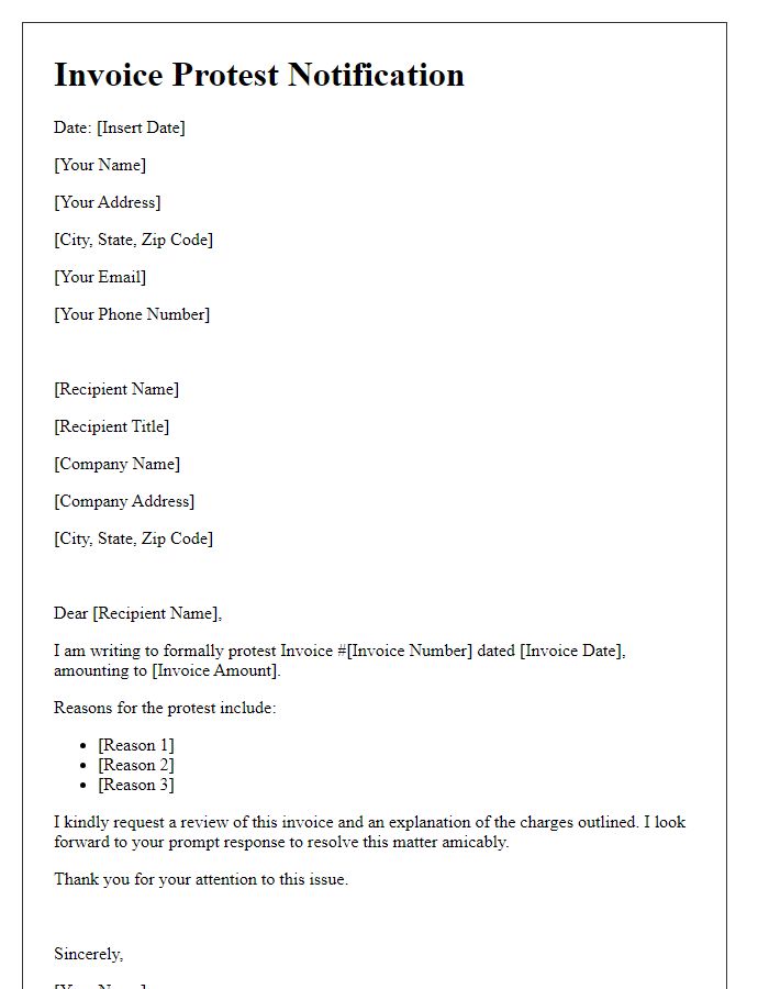 Letter template of invoice protest communication