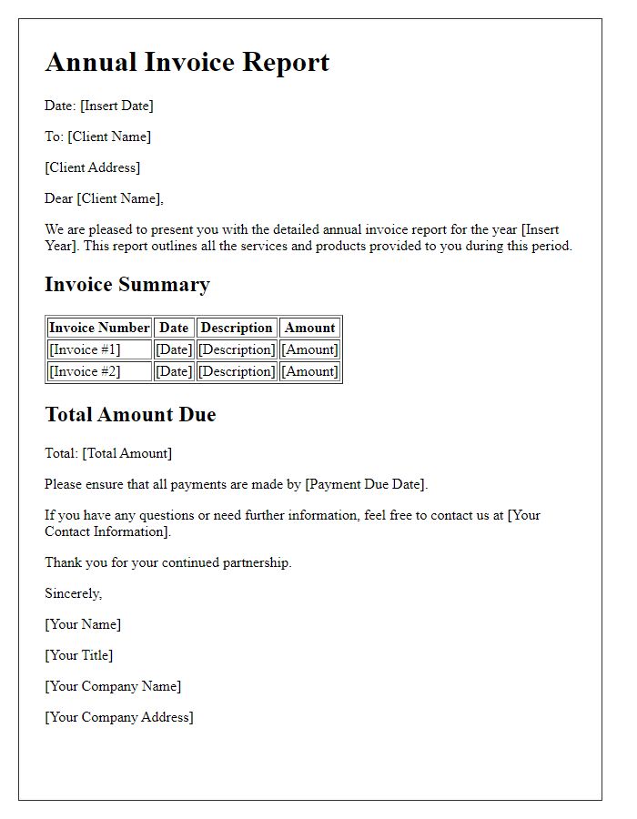 Letter template of detailed annual invoice report