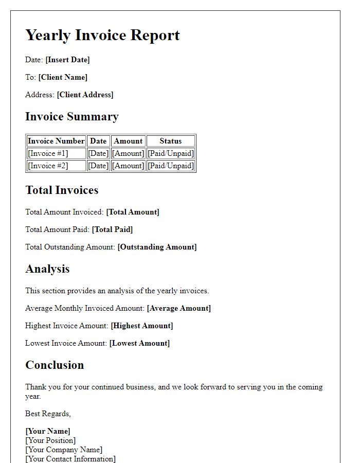 Letter template of yearly invoice report and analysis