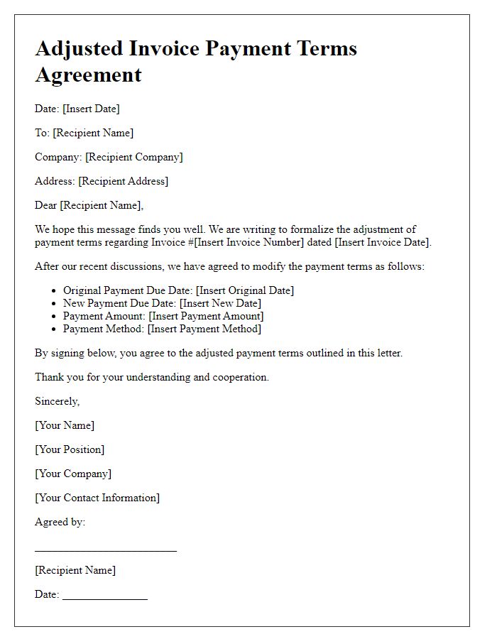 Letter template of adjusted invoice payment terms agreement