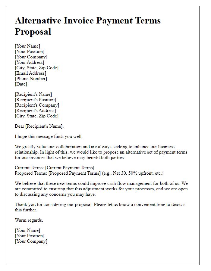 Letter template of alternative invoice payment terms proposal