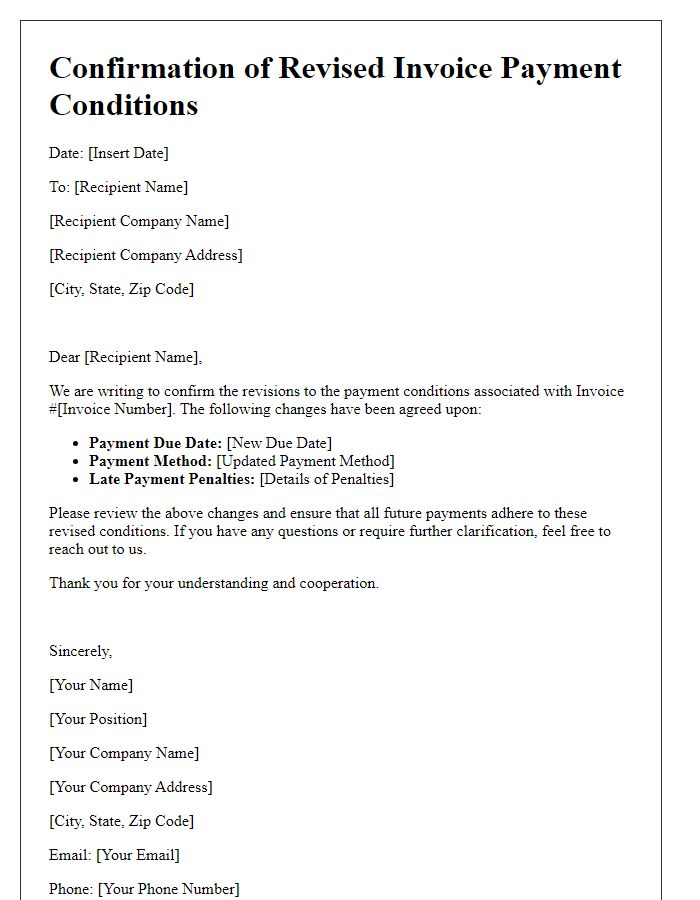 Letter template of confirmed revisions to invoice payment conditions