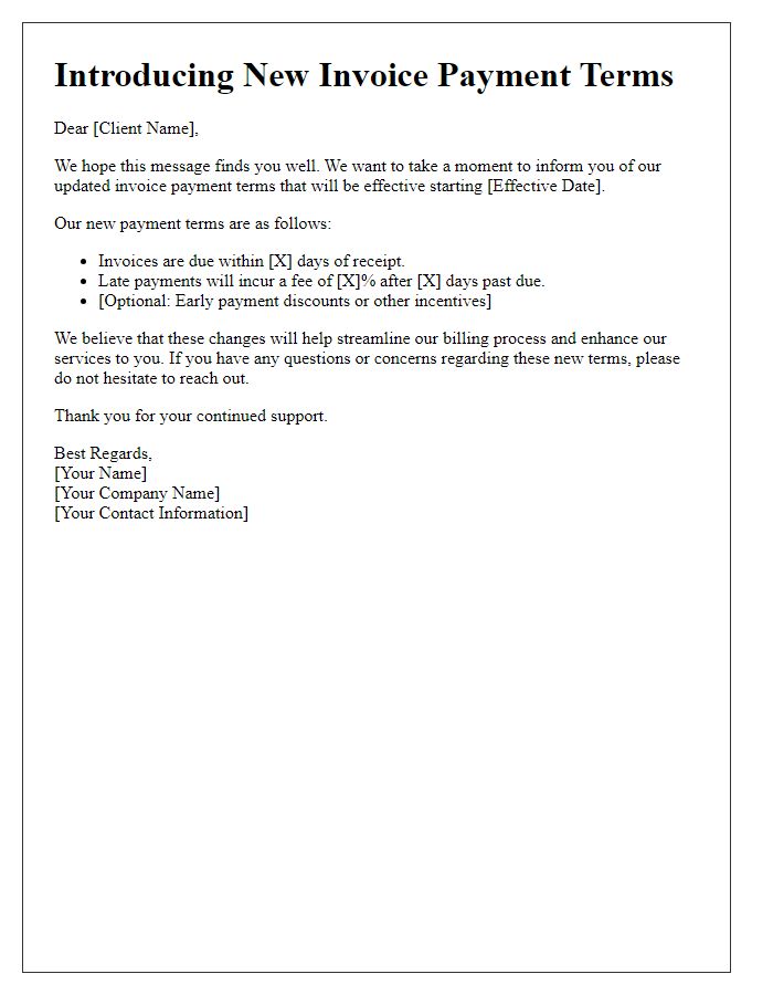 Letter template of new invoice payment terms introduction