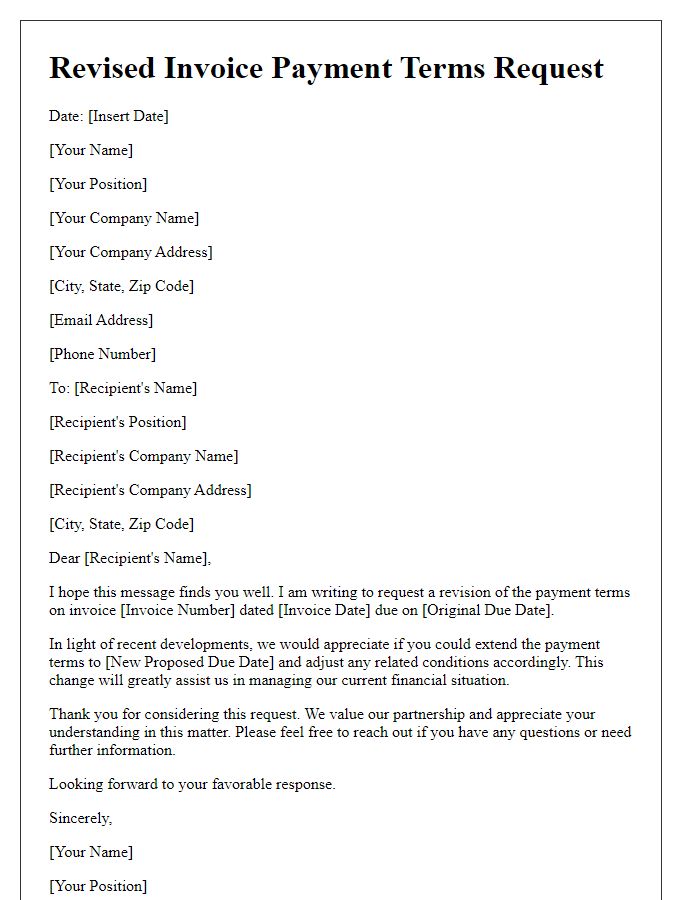 Letter template of revised invoice payment terms request