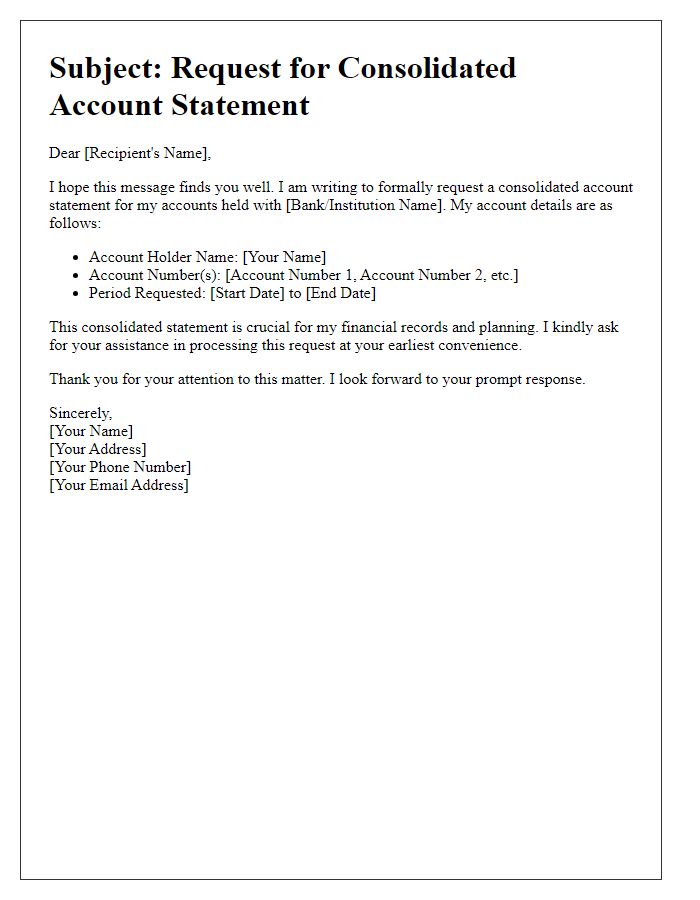 Letter template of appeal for consolidated account statement