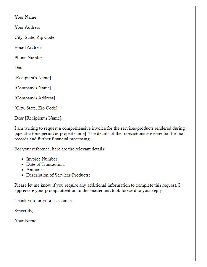 Letter template of application for comprehensive invoice