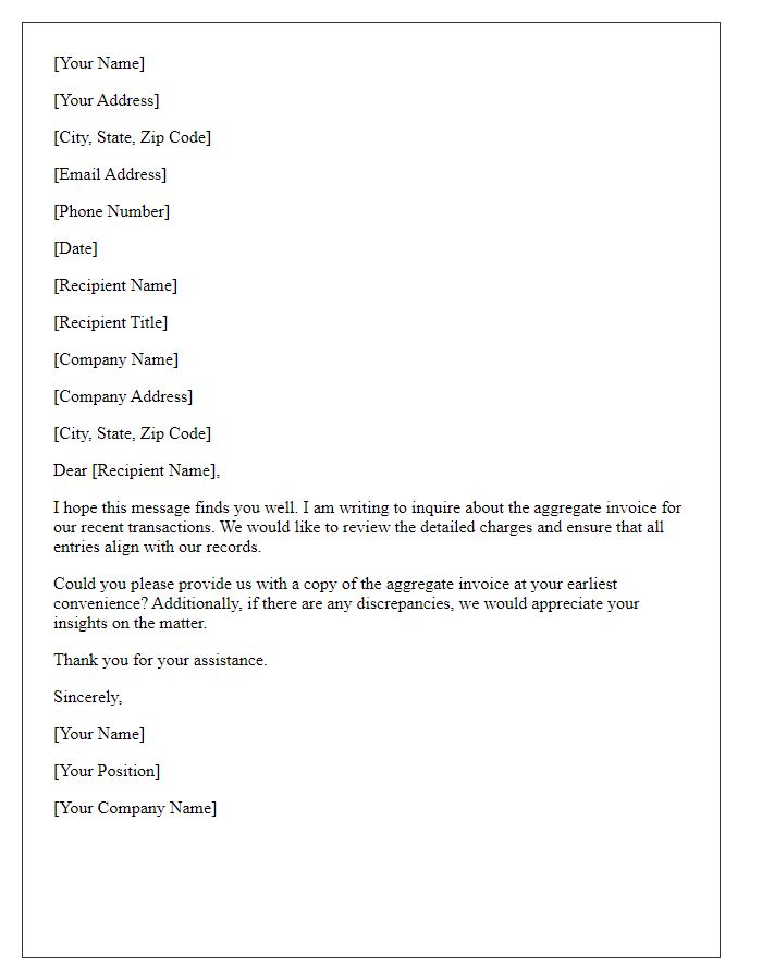 Letter template of inquiry for aggregate invoice