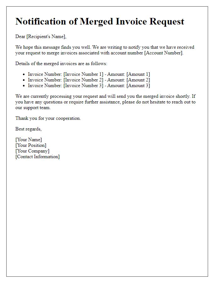 Letter template of notification for merged invoice request