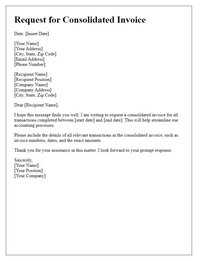 Letter template of request for consolidated invoice