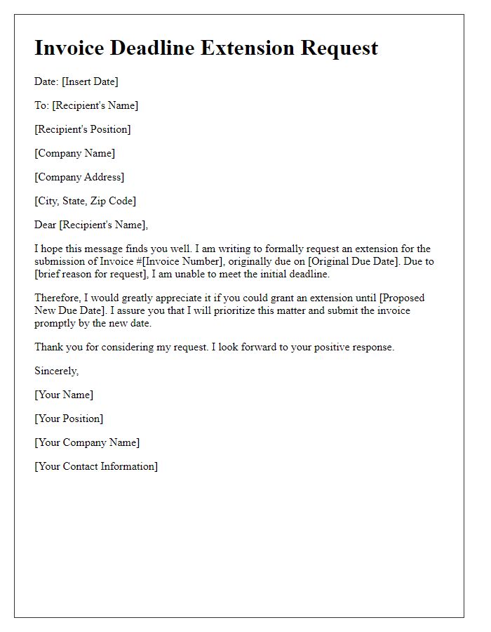 Letter template of Invoice Deadline Extension Request