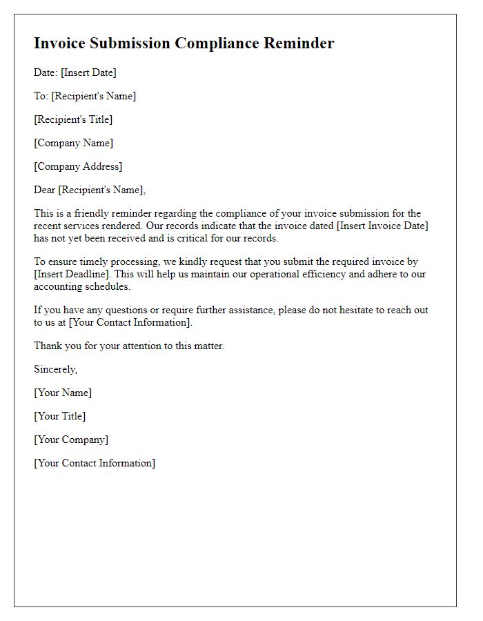 Letter template of Invoice Submission Compliance Reminder
