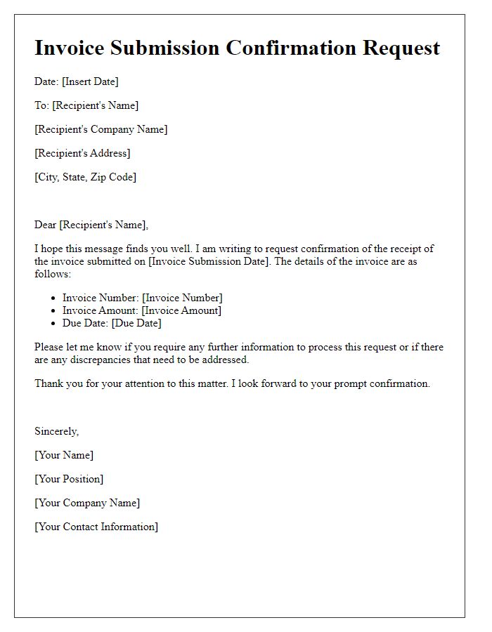 Letter template of Invoice Submission Confirmation Request