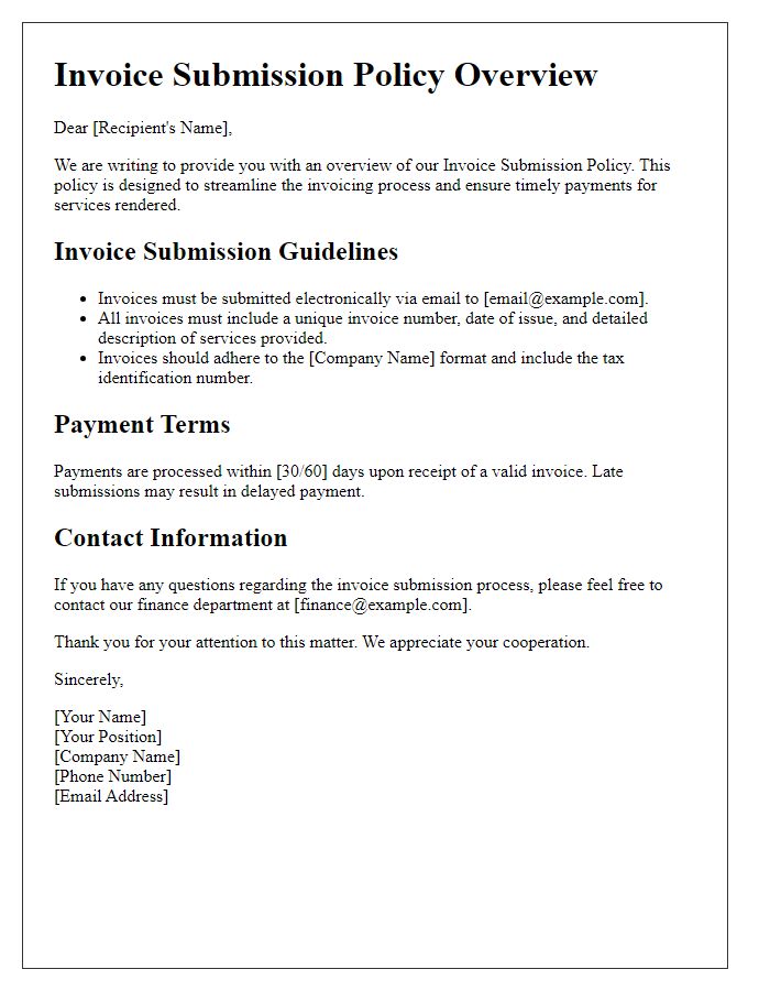 Letter template of Invoice Submission Policy Overview