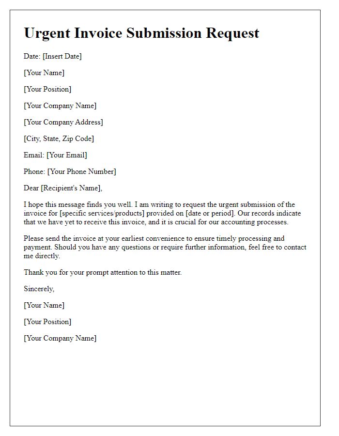 Letter template of Urgent Invoice Submission Request