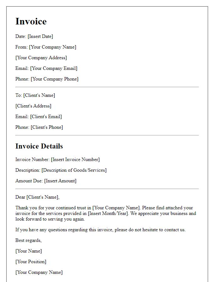 Letter template of personalized complimentary invoice letter