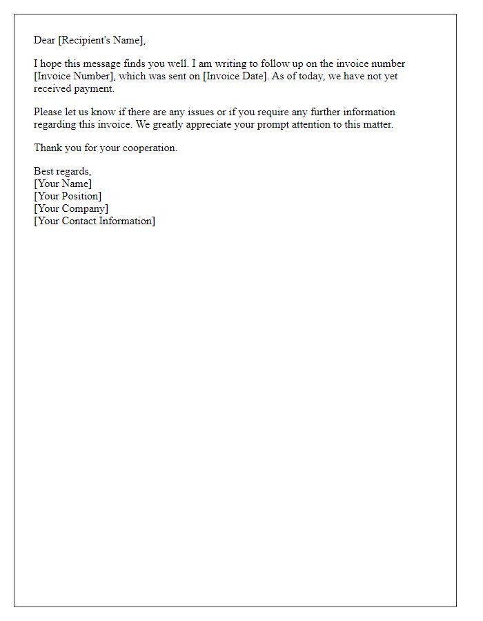 Letter template of follow-up on invoice number details