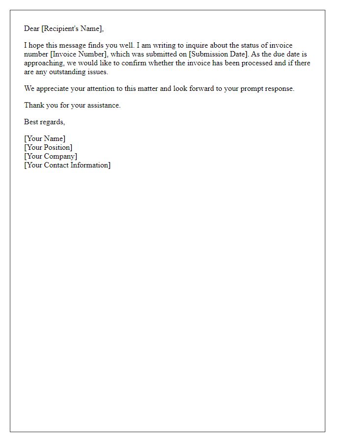 Letter template of inquiry about invoice number status