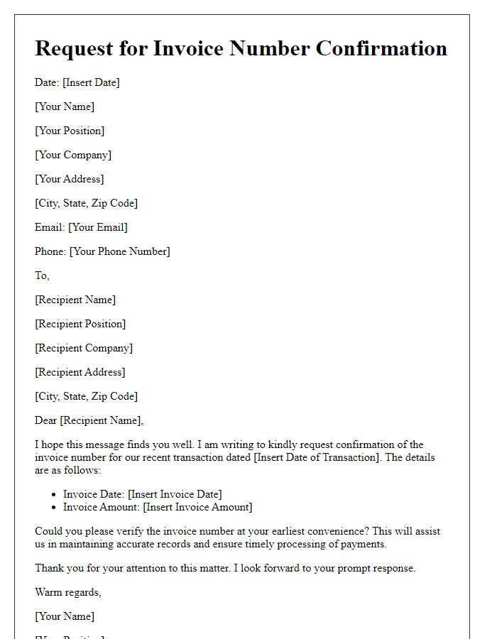 Letter template of request for invoice number confirmation