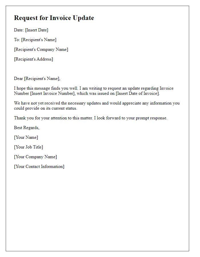 Letter template of update request for invoice number