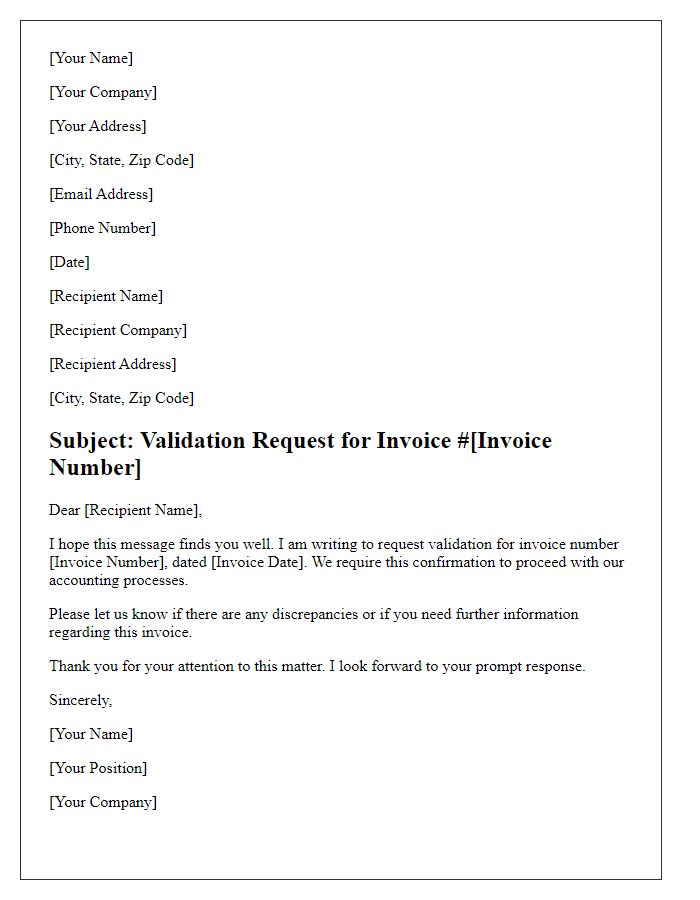 Letter template of validation needed for invoice number