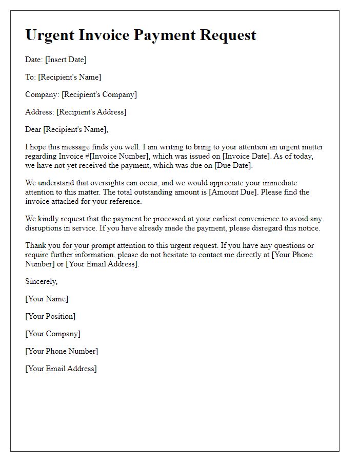 Letter template of urgent invoice payment request