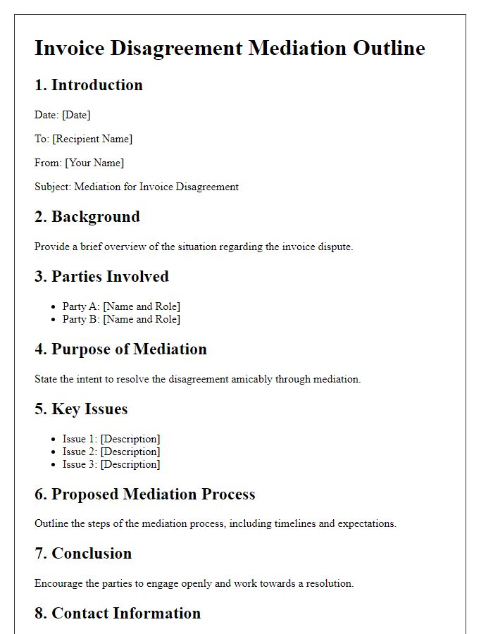 Letter template of invoice disagreement mediation outline