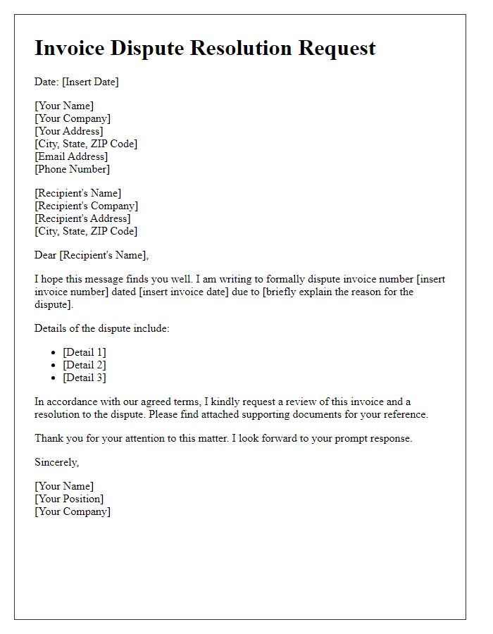 Letter template of invoice dispute resolution request