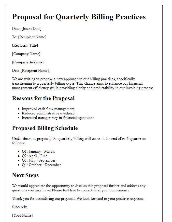 Letter template of proposal for quarterly billing practices