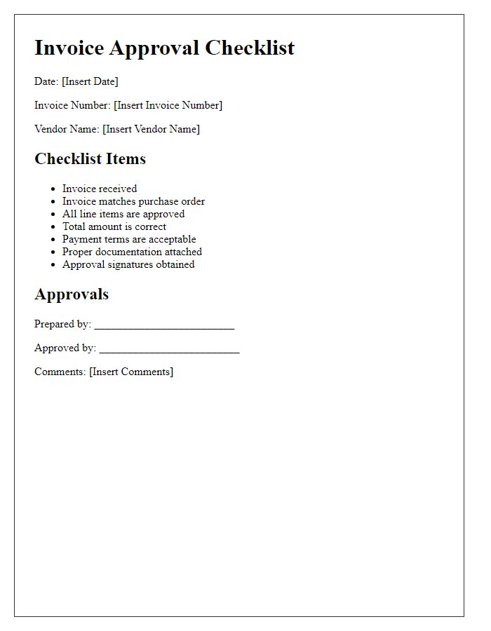 Letter template of invoice approval checklist